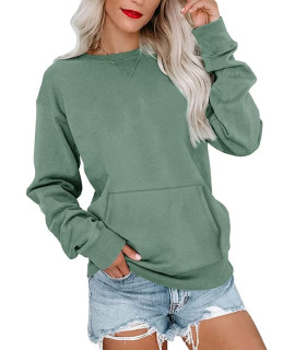 Ovanviso Womens Long Sleeve Sweatshirt Casual Crewneck Cute Pullover Tops Lightweight Sweatshirt With Pocket Green Medium