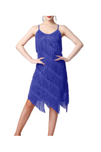 Ecdahicc Womens Spaghetti Straps Tassels Sequin Fringe Flapper Dress Party Dancewear Night Mini Dress (Sb-L)