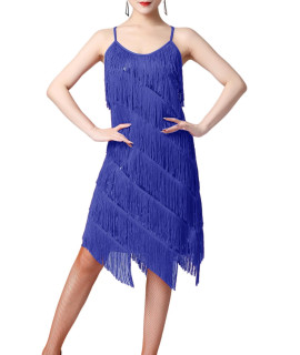 Ecdahicc Womens Spaghetti Straps Tassels Sequin Fringe Flapper Dress Party Dancewear Night Mini Dress (Sb-L)