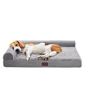 Western Home Large Orthopedic Dog Beds for Large/Extra Large Dogs, Eggs Crate Foam Large Pet Bed with Waterproof Washable Cover Faux Fur Velvet Sofa Dog Bed, Grey