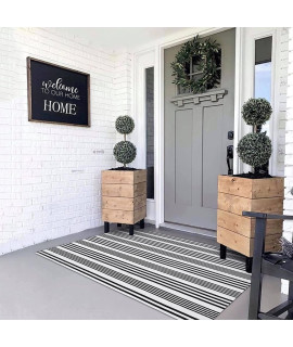 Black And White Front Porch Rug Outdoor Doormat 3 X 5, Cotton Woven Striped Welcome Layered Patio Rug Washable Reversible Indoor Outdoor Door Mat Kitchen Carpet For Entryway Laundry