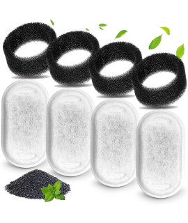 8 Pcs Cat Water Fountain Filters, Compatible With Stainless Steel Pet Fountain 4 Filters With 4 Sponges Replacement Filters For Cat Fountain