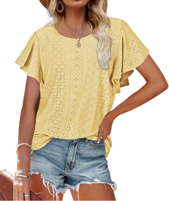 Tshirts Shirts For Women Round Neck Fashion Spring Clothes Yellow S