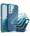 Ymhxcy Galaxy S21 Case With Self Healing Flexible Tpu Film2 Pack] And Camera Lens Screen Protective Film2 Pack], Heavy Protection Cover For Samsung Galaxy S21-Blue And Turquoise