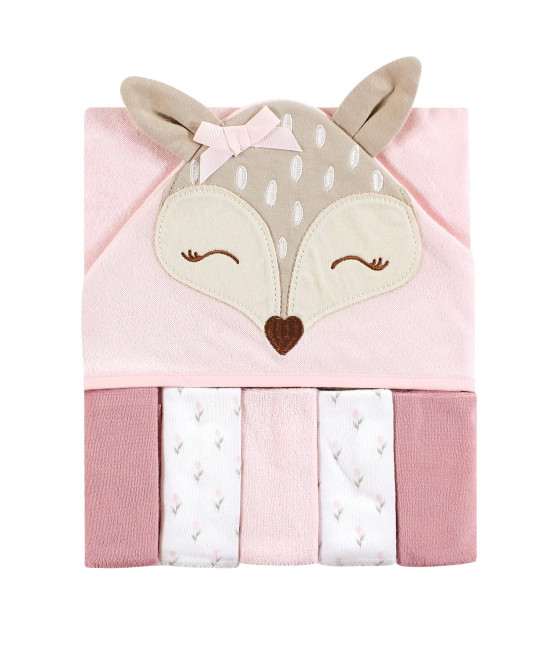 Hudson Baby Unisex Baby Hooded Towel And Five Washcloths, Fawn, One Size