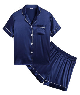 Swomog Toddler Girls Boys Silk Pajamas Short Selleve Button-Down Pjs Nightwearshort Sleeve Lounge Sets With Shorts