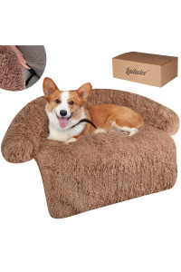 Ladadee Dog Couch Calming Bed Protector Cover Waterproof, Pet Couch Sofa Cover For Dogs, Dogs Landing Sofa Bed Protector Cover, With Neck Bolster, Fluffy Plush Dog Bed Mat For Dogs And Cats