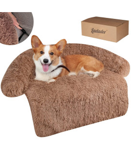Ladadee Dog Couch Calming Bed Protector Cover Waterproof, Pet Couch Sofa Cover For Dogs, Dogs Landing Sofa Bed Protector Cover, With Neck Bolster, Fluffy Plush Dog Bed Mat For Dogs And Cats