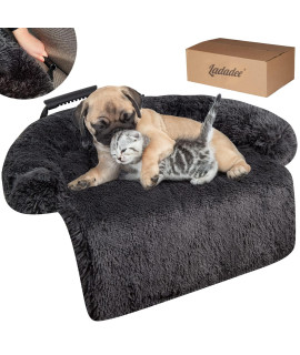 Ladadee Dog Calming Couch Bed Protector Cover Waterproof, Pet Furniture Protection Sofa Cover, Dogs Landing Sofa Bed Protector Cover, With Neck Bolster, Fluffy Plush Dog Bed Mat For Dogs And Cats