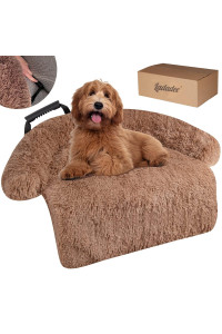 Ladadee Dog Couch Calming Bed Protector Cover Waterproof, Pet Couch Sofa Cover for Dogs, Dogs Landing Sofa Bed Protector Cover, with Neck Bolster, Fluffy Plush Dog Bed Mat for Dogs and Cats