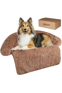 Ladadee Calming Dog Couch Bed Protector Washable Waterproof, Pet Couch Cover for Dogs, Dog Landing Sofa Bed Protector Cover, with Neck Bolster, Fluffy Plush Dog Bed Mat for Dogs and Cats