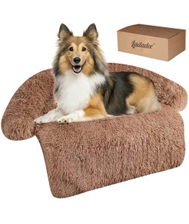 Ladadee Calming Dog Couch Bed Protector Washable Waterproof, Pet Couch Cover for Dogs, Dog Landing Sofa Bed Protector Cover, with Neck Bolster, Fluffy Plush Dog Bed Mat for Dogs and Cats