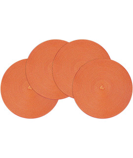 Smaafit Round Braided Placemats, Set Of 4 Table Place Mats For Round Dining Tables, 15 Inches Round Placemat, Place Mat Round Table Mats (Mix Orange Red)