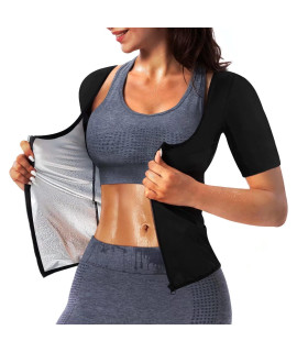 Qzsh Women Sauna T-Shirt Sweat Vest Heat Trapping Suit Slimming Tank Top Zipper,Armpit Mesh(Tbh6005-07-Xl)