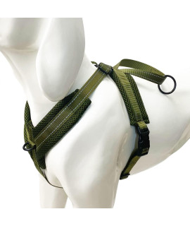 Dog Harness For Medium Dogs No Pull, Pet Adjustable Reflective Breathable Outdoor Vest Comfortable Nylon Material Frontback Leash Clips Working Dog Vest With Handle (Green, M (Grith 20-25)) A