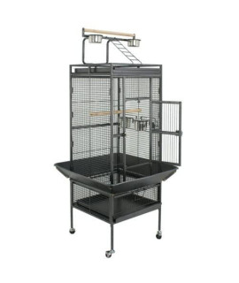 2In1 Large Bird Cage With Rolling Stand Parrot Pet House Wrought Iron Birdcage Black Large Play Top Parrot Finch Cage Pet Supplies Removable Part Wrought Iron Large Bird Cage 61