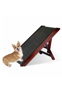 Wooden Adjustbale Pet Ramp for Dog & Cat - Lightweight Folding Portable Dog Ramp with Paw Traction Mat - Height Adjustable Ramp for Bed Couch 18" Tall Support Up to 90 Pounds - Small Dog Use Only