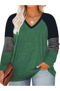 Women Plus Size Tops Xl V Neck Long Sleeve Casual T Shirts Green 16W