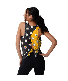 Foco Pittsburgh Steelers Nfl Womens Wordmark Mini Print Tie Breaker Sleeveless Top - S