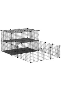 PawHut Pet Playpen Small Animal Cage with Door, Customizable Metal Wire Fence for Guinea Pigs, Puppies, Kittens, 14 x 14 in