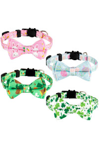 Whaline 4 Pack St Patricks Day Easter Cat Collar With Bowknot And Bell Shamrock Bunny Rabbit Egg Pattern Safety Breakaway Adjustable Pet Collars For Cat Kitten Puppy