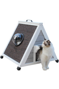 Deblue Stray Outdoor Cat House Feral Cat Shelter Weatherproof With Raised Floor Escape Door And Clear Windows Triangle Small Animal House And Habitats