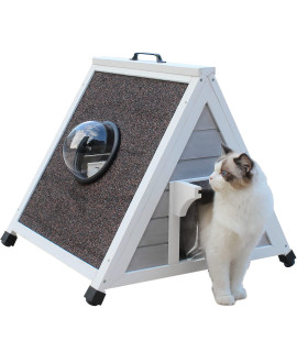 Deblue Stray Outdoor Cat House Feral Cat Shelter Weatherproof With Raised Floor Escape Door And Clear Windows Triangle Small Animal House And Habitats