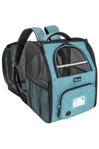 PetAmi Dog Cat Backpack Carrier, Expandable Pet Carrier Backpack for Travel Hiking, Small Medium Dog Puppy Large Cat Carrying Backpack, Airline Approved Ventilated Soft Back Support, 18 lbs, Teal Blue