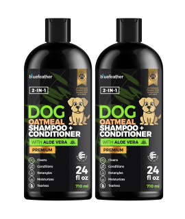 Oatmeal 2 In 1 Dog Shampoo And Conditioner For Dry Itchy Sensitive Skin - Moisturizing Hypoallergenic Shampoo - Oatmeal Wash With Aloe For Any Pet Dog Puppy Or Cat 24 Fl Oz (Pack Of 2)