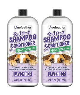 Lavender Oatmeal 2 in 1 Dog Shampoo and Conditioner for Dry Itchy Sensitive Skin - Moisturizing Hypoallergenic Shampoo - Oatmeal Wash with Aloe for Any Pet Dog Puppy or Cat 24 Fl Oz (Pack of 2)