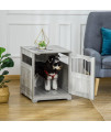 PawHut Furniture Style Dog Crate, Wooden End Table Pet Kennel with Lockable Door for Small Medium Dog Indoor Puppy Cage, Grey