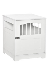 PawHut Furniture Style Dog Crate, Wooden End Table Pet Kennel with Lockable Door for Small Medium Dog Indoor Puppy Cage, White