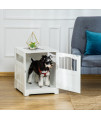 PawHut Furniture Style Dog Crate, Wooden End Table Pet Kennel with Lockable Door for Small Medium Dog Indoor Puppy Cage, White
