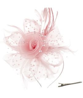 Dreshow Fascinators Hat Flower Mesh Ribbons Feathers On A Headband And A Clip Tea Party Headwear For Girls And Women