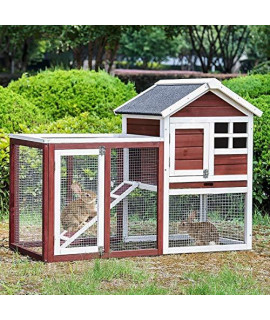 DKLGG Wooden Rabbit House Bunny Hutch Outdoor Wood Chicken Coop with Ventilation Gridding Fence Removable Tray and Latch Pet House Bunny Cages for Rabbits Indoor Garden Backyard (Auburn)