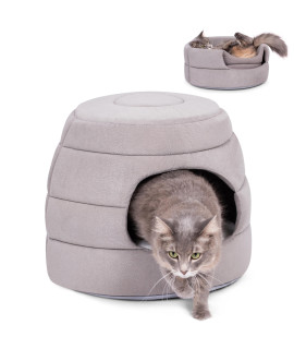 BIRDROCK HOME 2 in 1 Pet Bed for Cats or Small Dogs - Cozy Cat Cave or Plush Dog Bed - Indoor Teepee House for Pets (16 Inch Wide, Grey)