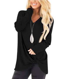 Black Tops For Women Fall Casual Dressy Twist Knot Solid Long Tunics To Wear With Leggings S