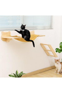 Cat Windows Perch Hammock for Indoor Cats Wall Shelf Solid Wood Wall Mounted Steps Activity Cats Furniture