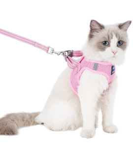 Balaynor Cat Harness And Leash For Walking Escape Proof, Adjustable Soft Mesh Comfortable Vest Harnesses For Cats, Breathable Reflective Strips Easy To Put On Step-In Velcro Jacket (Pink, Xxs)