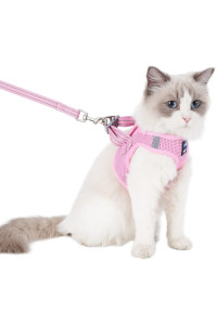 Balaynor Cat Harness And Leash For Walking Escape Proof, Adjustable Soft Mesh Comfortable Vest Harnesses Cats, Reflective Strips Easy To Put On Step-In Velcro Jacket, Pink, L (Chest: 155 - 175In)