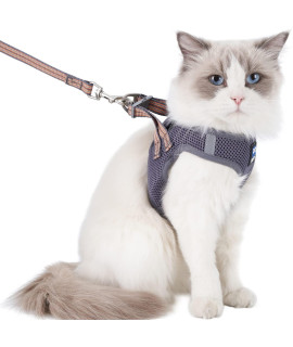 Balaynor Cat Harness And Leash For Walking Escape Proof, Adjustable Soft Mesh Comfortable Vest Harnesses For Cats, Breathable Reflective Strips Easy To Put On Step-In Velcro Jacket (Grey, M)