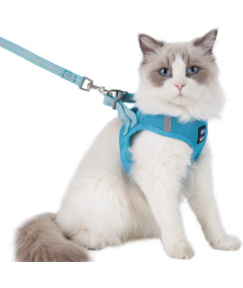 Balaynor Cat Harness And Leash For Walking Escape Proof, Adjustable Soft Mesh Comfortable Vest Harnesses For Cats, Breathable Reflective Strips Easy To Put On Step-In Velcro Jacket (Turquoise, Xs)
