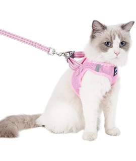 Balaynor Cat Harness And Leash For Walking Escape Proof, Adjustable Soft Mesh Comfortable Vest Harnesses For Cats, Breathable Reflective Strips Easy To Put On Step-In Velcro Jacket (Pink, M)