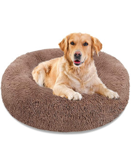 Uneam Dog Bed & Cat Bed, Calming Anti-Anxiety Donut Dog Cuddler Bed, Machine Washable Round Pet Bed, Comfy Faux Fur Plush Dog Cat Bed for Small Medium Large Dogs and Cats (36 x 36, Light Brown)