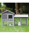 DKLGG Wooden Rabbit House Outdoor Bunny Hutch Wood Chicken Coop Hen Cage with Ventilation Door, Removable Tray & Ramp, Garden Backyard Indoor Outdoor Pet House (Grey),54.8 x 17.56 x 24.87