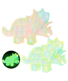 Whatook Glow In The Dark Fidget Pop Toys Dinosaur Its: 2 Pack Pop Silicone Fluorescent Fidget Bubble Popper Sensory Dinosaur Toys, Luminous Anxiety Stress Relief Glowing Toys For Adults And Kids