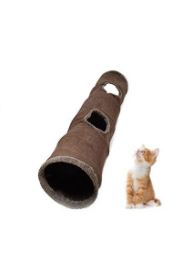Primst Collapsible Cat Tunnel,Durable Suede Pet Toys Play Tunnel with Ball and Hole,for Cats,Rabbits,Kittens,Puppy and Small Pets (Brown 51x12inch)