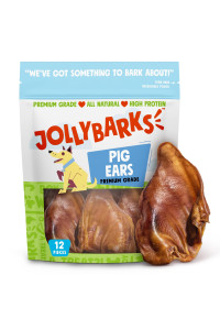 Jolly Barks Premium 6 Inch Whole Pig Ears for Dogs, All Natural Dog Treats Pig Ears Dog Treats- Healthy Dog Treats for Medium Dogs and Small Dog Pig Ears Dog Chews, Non-GMO Pig Ear (12 Pack)