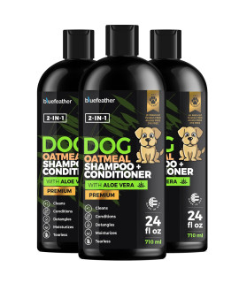 Oatmeal 2 In 1 Dog Shampoo And Conditioner For Dry Itchy Sensitive Skin - Moisturizing Hypoallergenic Shampoo - Oatmeal Wash With Aloe For Any Pet Dog Puppy Or Cat 24 Fl Oz (Pack Of 3)
