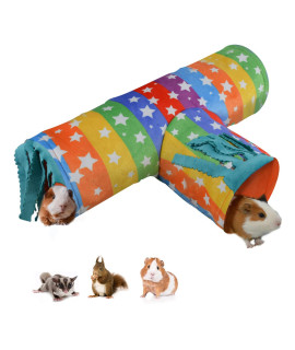 Guinea Pig Tunnel-Homeya Guinea Pig Hideout,Collapsible 3 Way Hamster Play Tubes With Fleece Forest Curtain,Small Animal Pet Toys And Cage Accessories For Rabbit Bunny Ferret Rat Hedgehog